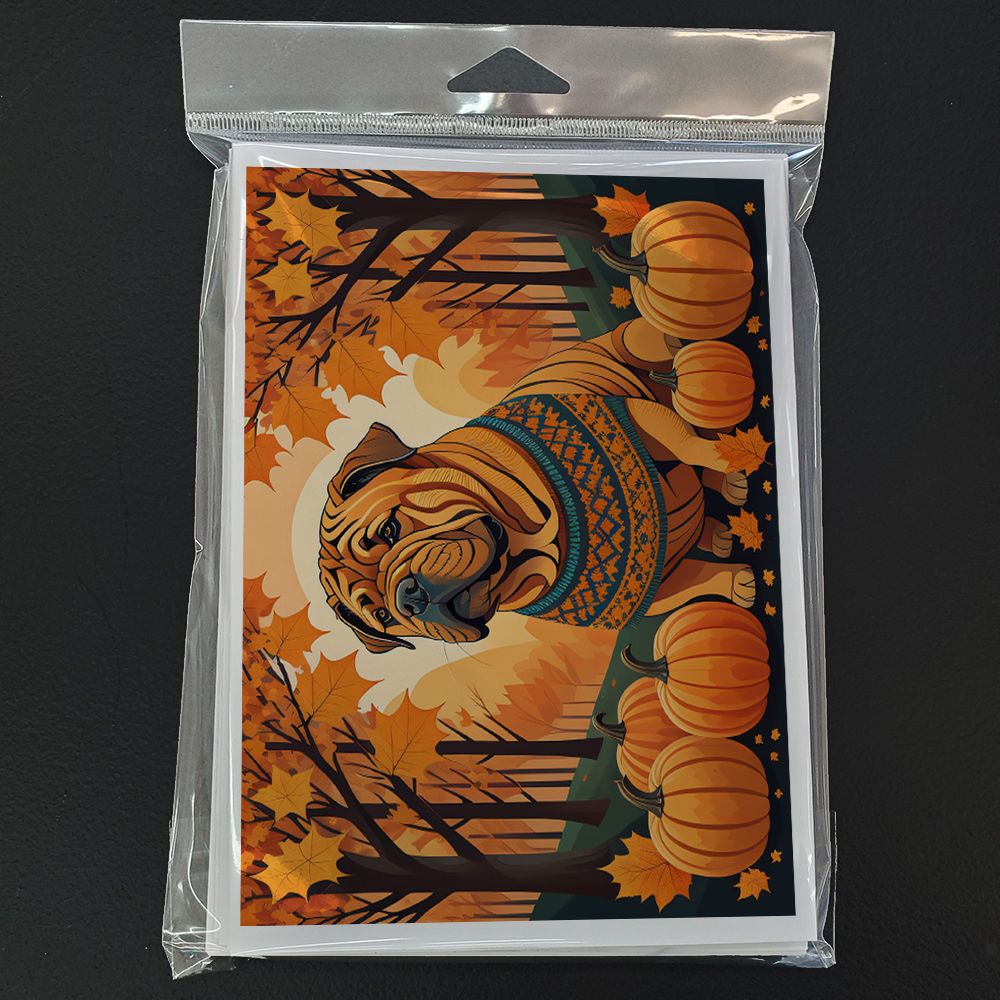 Shar Pei Fall Greeting Cards Pack of 8 Blank Cards with Envelopes Whimsical A7 Size 5x7 Blank Note Cards