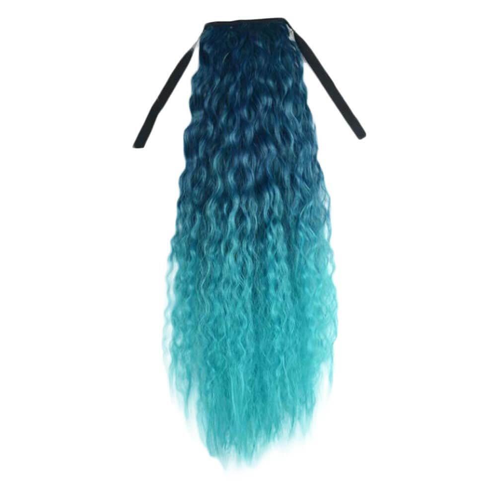 Wavy Curly Wrap Around Ponytail Wig Extension Woman Drawstring Synthetic Hair Extension Fluffy Hairpiece,Gradient Peacock Green - Clothes For Her Online Store
