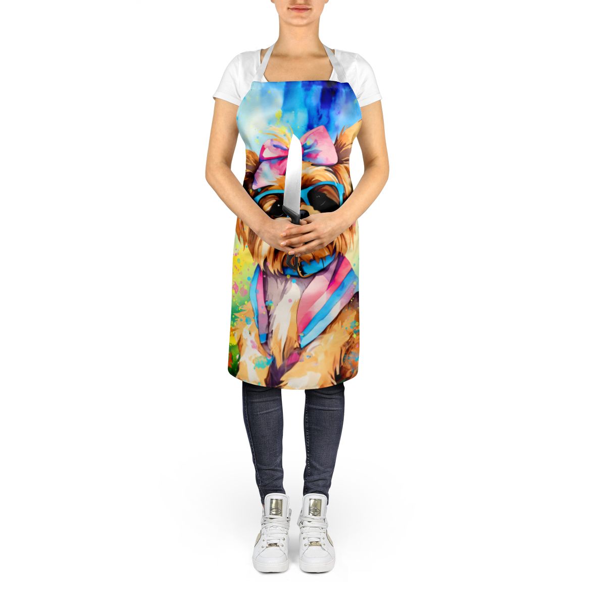 Yorkshire Terrier Hippie Dawg Apron Cooking Kitchen Server Baking Crafts Gardening for Adult Women Men, Unisex, Large, Multicolor