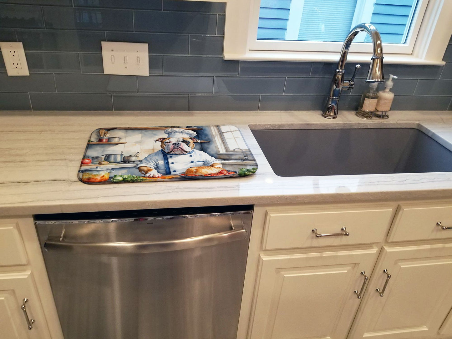 American Bulldog The Chef Dish Drying Mat Absorbent Dish Drying Mat Pad for Kitchen Counter Dish Drainer Mat for Countertop, 14 x 21", Multicolor