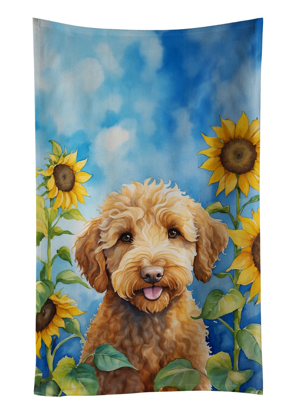 Labradoodle in Sunflowers Kitchen Towel Dish Cloths Guest Hand Towel Decorative Bathroom Towel for Face,Tea, Dishcloth, Kitchen and Bath