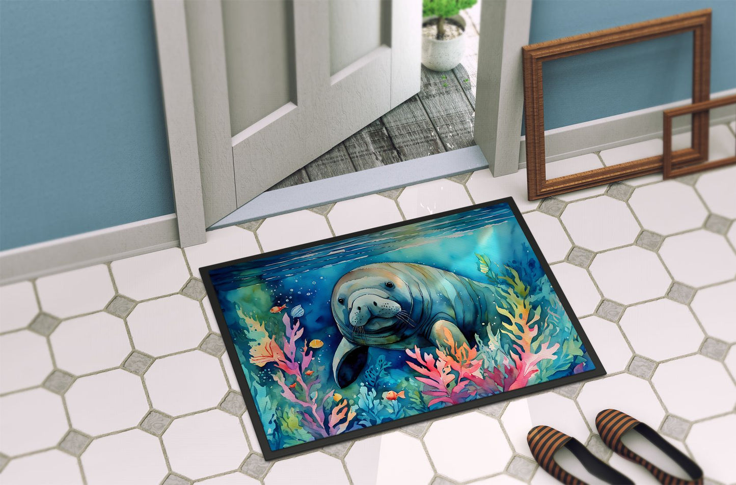 NEW Manatee Doormat Front Door Mat Indoor Outdoor Rugs for Entryway, Non Slip Washable Low Pile, 18H X 27W