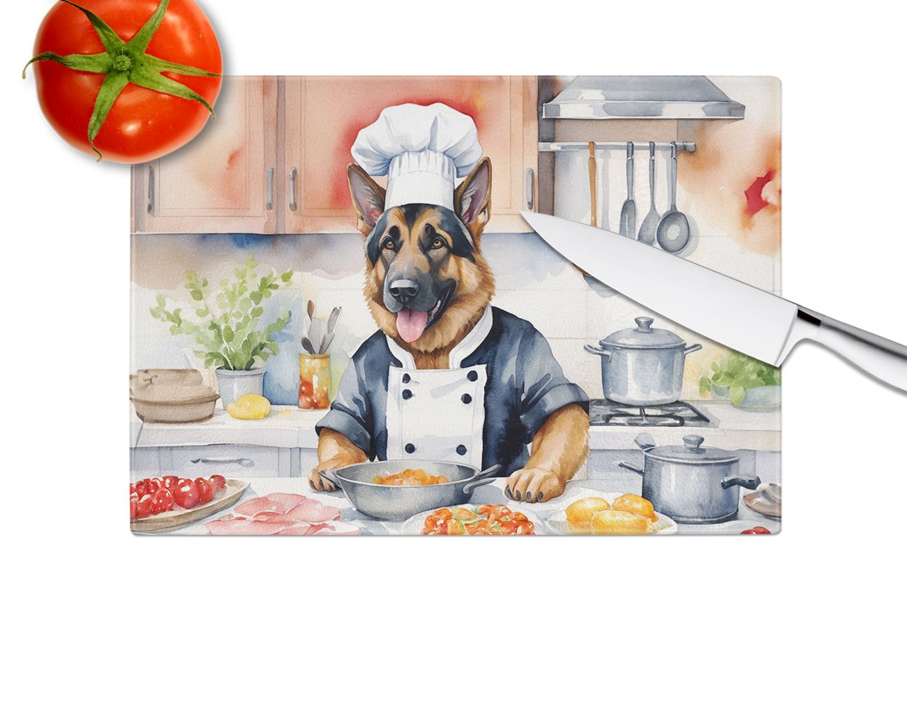 NEW German Shepherd The Chef Glass Cutting Board Decorative Tempered Glass Kitchen Cutting and Serving Board Large Size Chopping Board