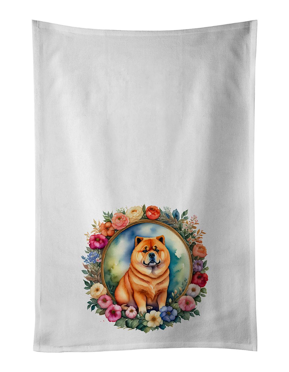 Chow Chow and Flowers Kitchen Towel Set of 2 White Dish Towels Decorative Bathroom Hand towel for Hand, Face, Hair, Yoga, Tea, Dishcloth, 19 X 28", White