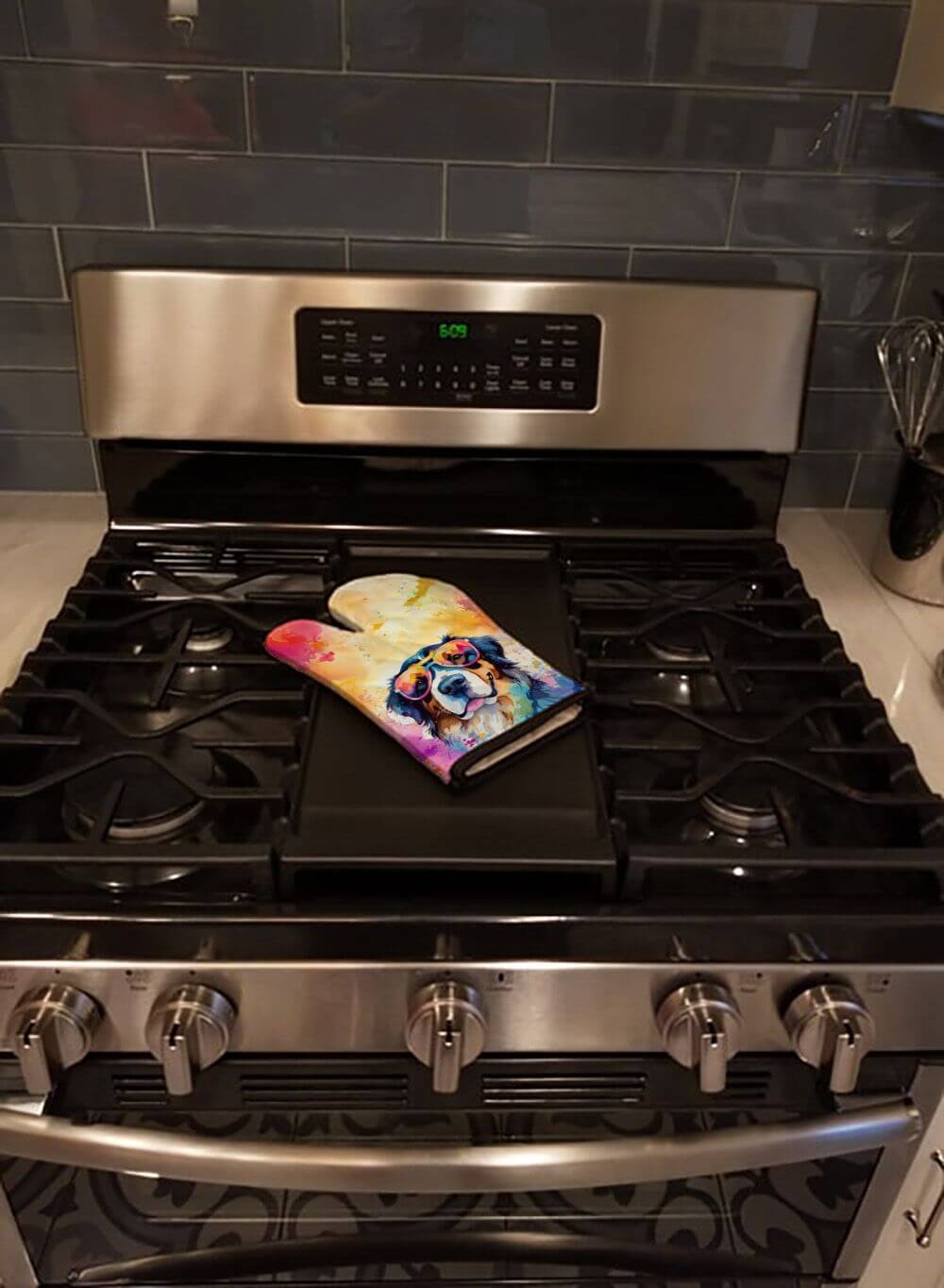 Bernese Mountain Dog Hippie Dawg Oven Mitt Heat Resistant Thick Oven Mitt for Hot Pans and Oven, Kitchen Mitt Protect Hands, Cooking Baking Glove