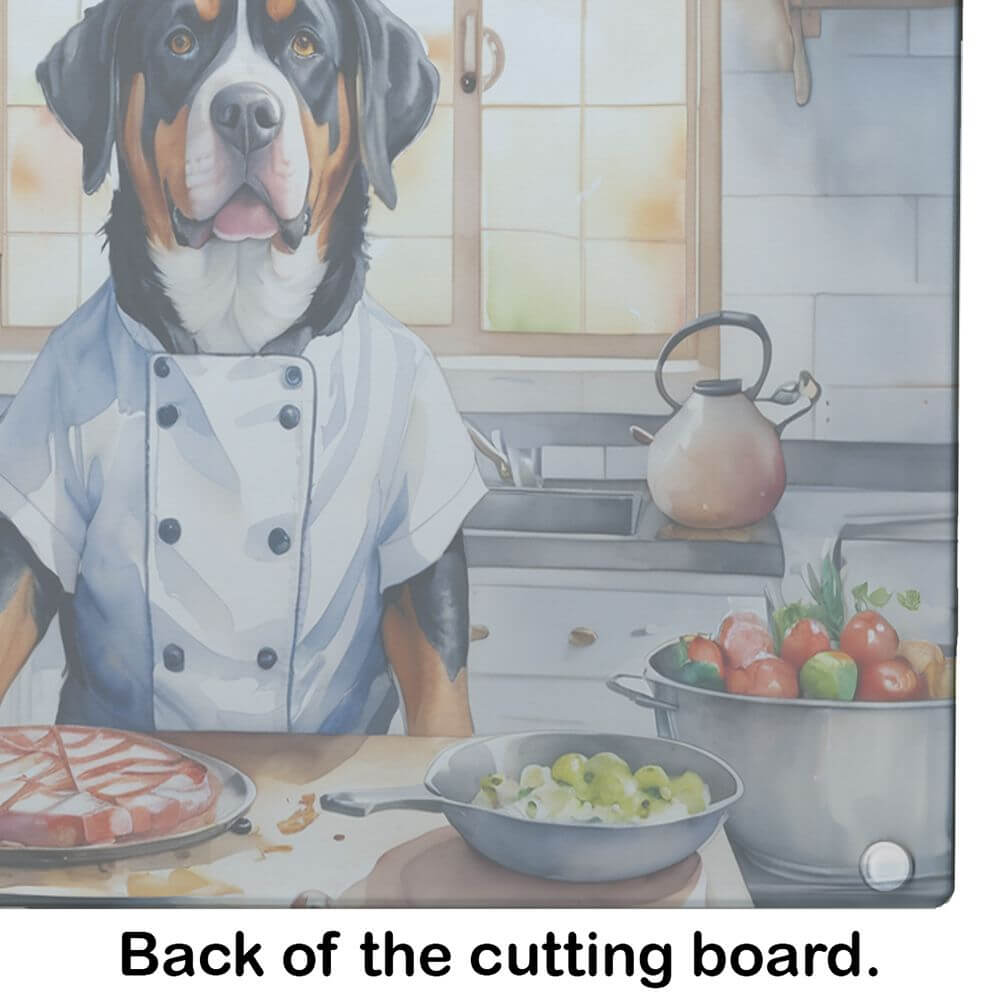 Greater Swiss Mountain Dog The Chef Glass Cutting Board Decorative Tempered Glass Kitchen Cutting and Serving Board Large Size Chopping Board