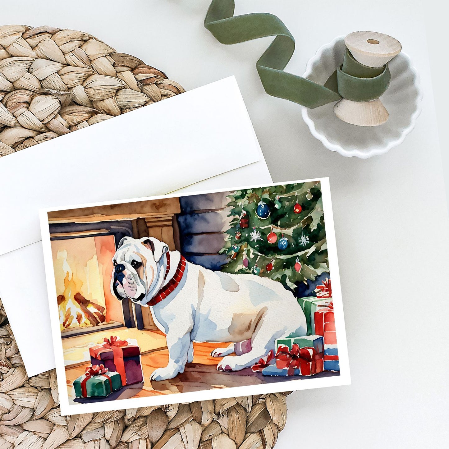 White English Bulldog Christmas Greeting Cards Pack of 8 Blank Cards with Envelopes Whimsical A7 Size 5x7 Blank Note Cards