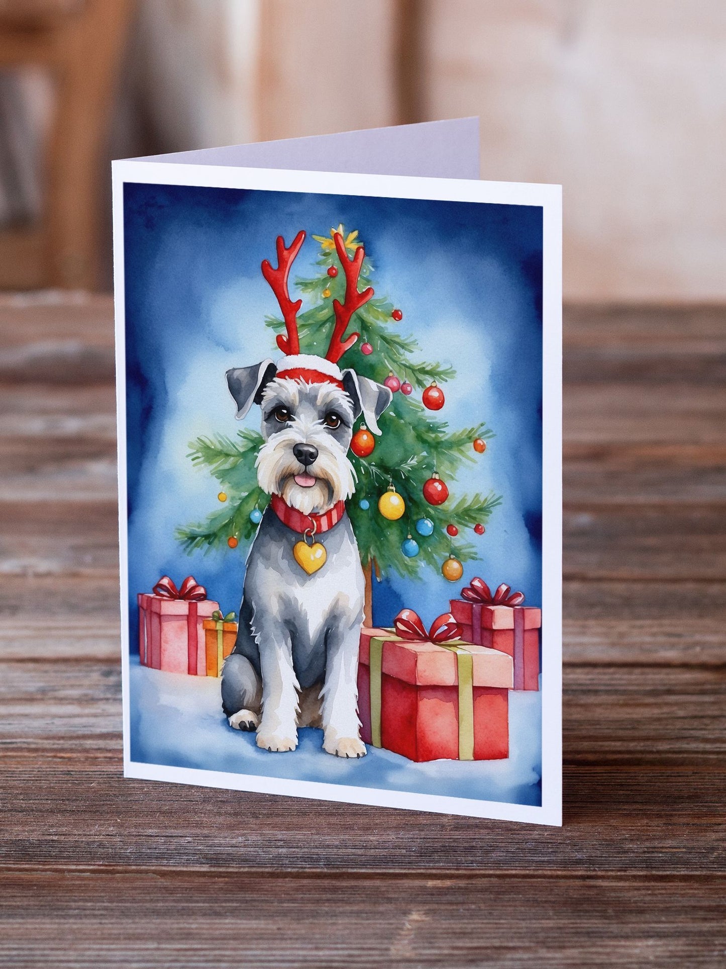 Schnauzer Christmas Reindeer Greeting Cards Pack of 8 Blank Cards with Envelopes Whimsical A7 Size 5x7 Blank Note Cards