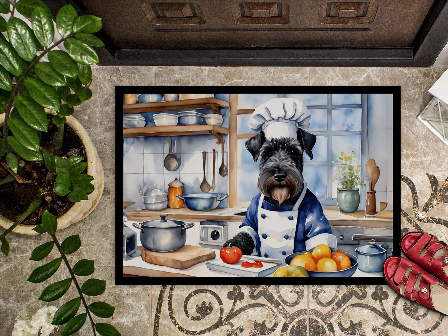 NEW Kerry Blue Terrier The Chef Doormat Front Door Mat Indoor Outdoor Rugs for Entryway, Non Slip Washable Low Pile, 18H X 27W