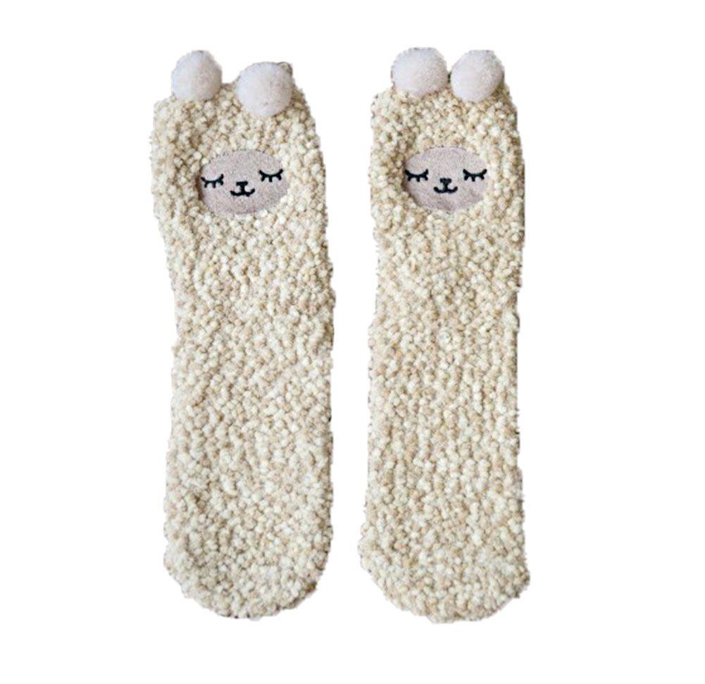 2 Pack Cute Sleeping Sheep Soft Warm Plush Cozy Slipper Socks for Womens Winter Indoor