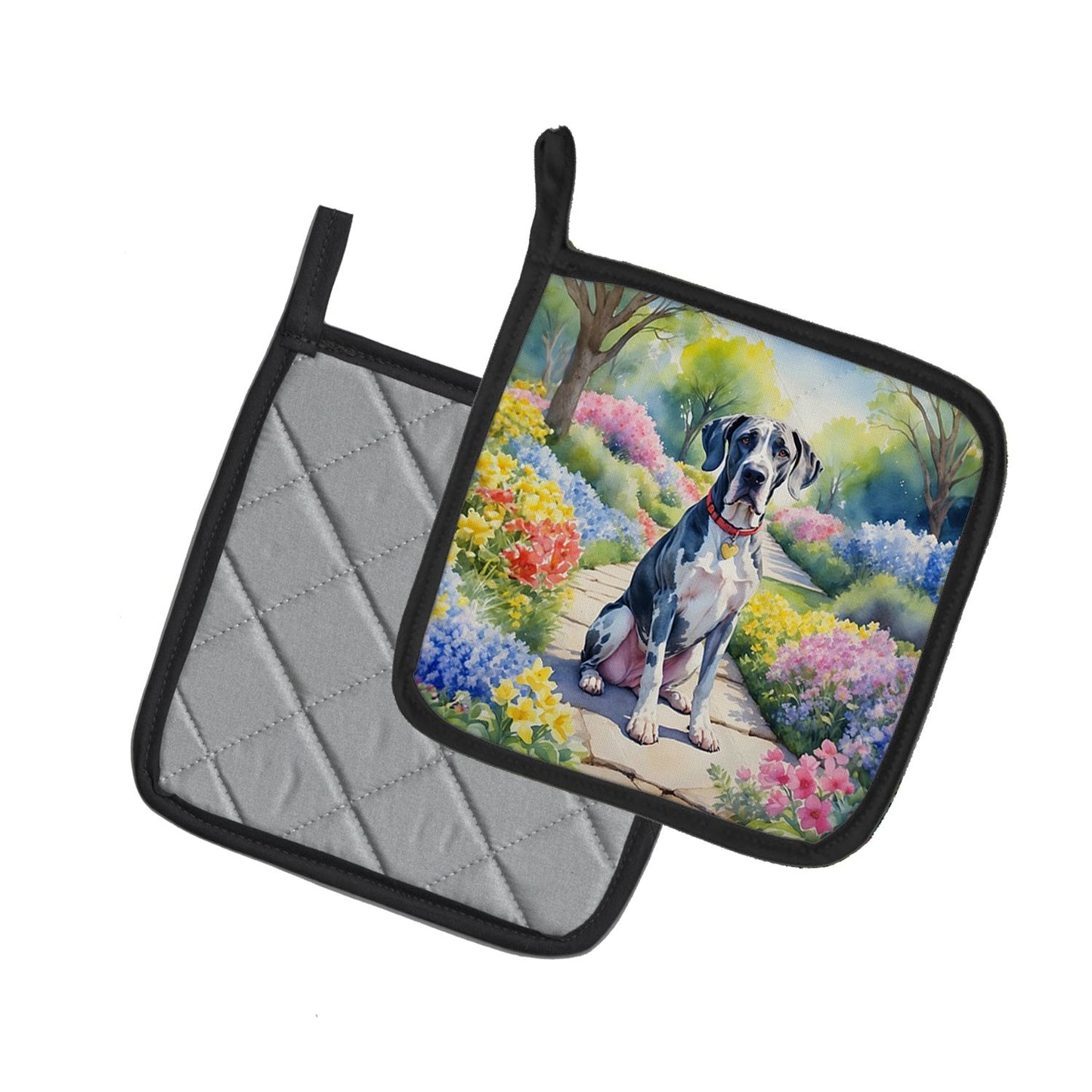 Great Dane Spring Path Pair of Pot Holders Kitchen Heat Resistant Pot Holders Sets Oven Hot Pads for Cooking Baking BBQ, 7 1/2 x 7 1/2
