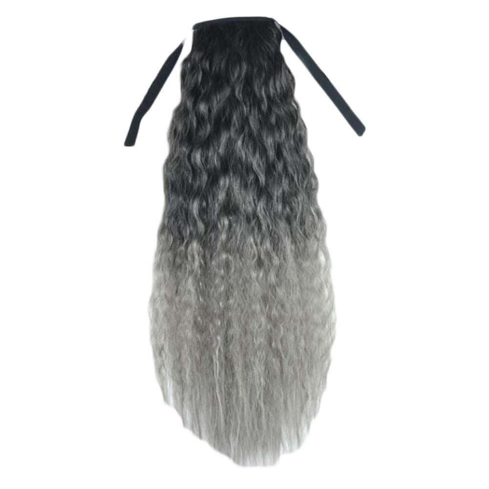 Wavy Curly Wrap Around Ponytail Wig Extension Woman Drawstring Synthetic Hair Extension Fluffy Hairpiece,Black to Grey Halloween Dress Up Cosplay - Clothes For Her Online Store