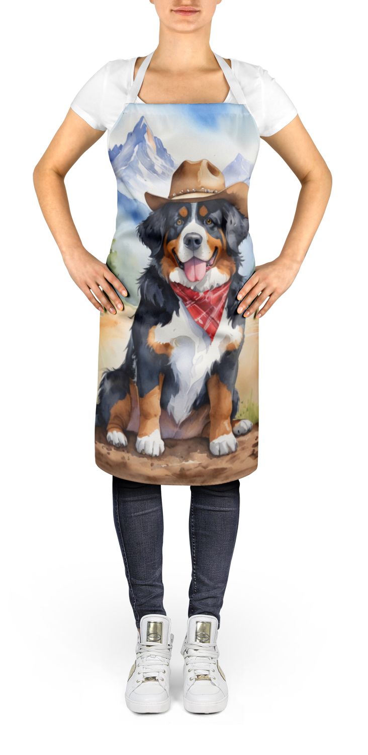 Bernese Mountain Dog Cowboy Welcome Apron Cooking Kitchen Server Baking Crafts Gardening for Adult Women Men, Unisex, Large, Multicolor