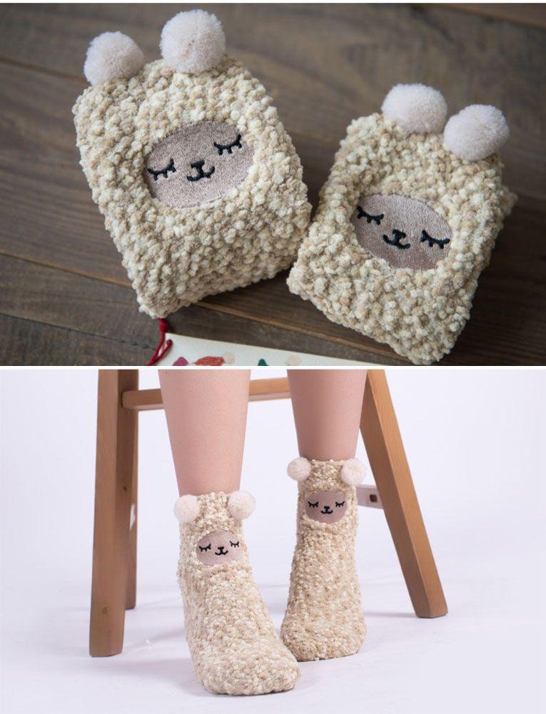 2 Pack Cute Sleeping Sheep Soft Warm Plush Cozy Slipper Socks for Womens Winter Indoor - Clothes For Her Online Store