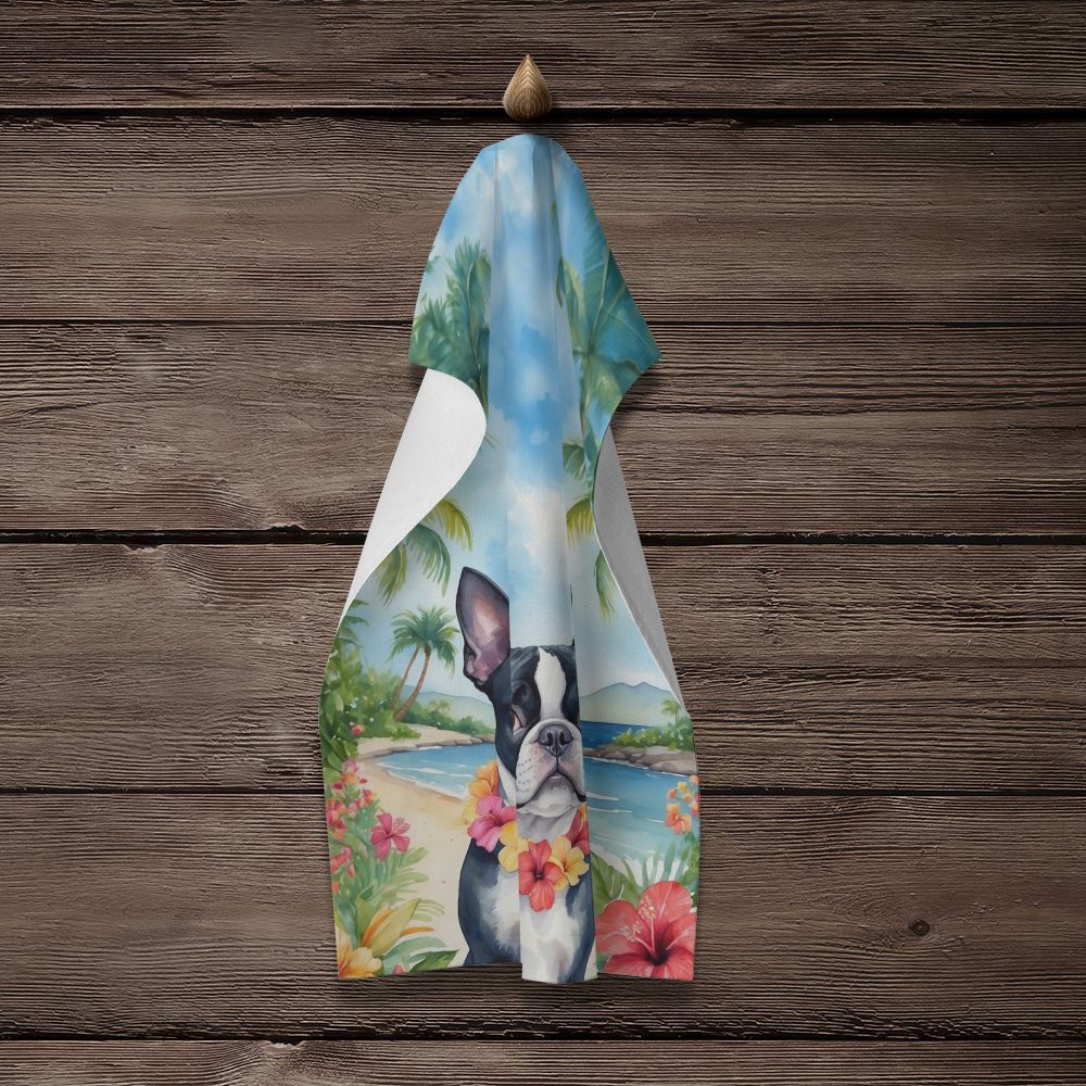 Boston Terrier Luau Kitchen Towel Dish Cloths Guest Hand Towel Decorative Bathroom Towel for Face,Tea, Dishcloth, Kitchen and Bath