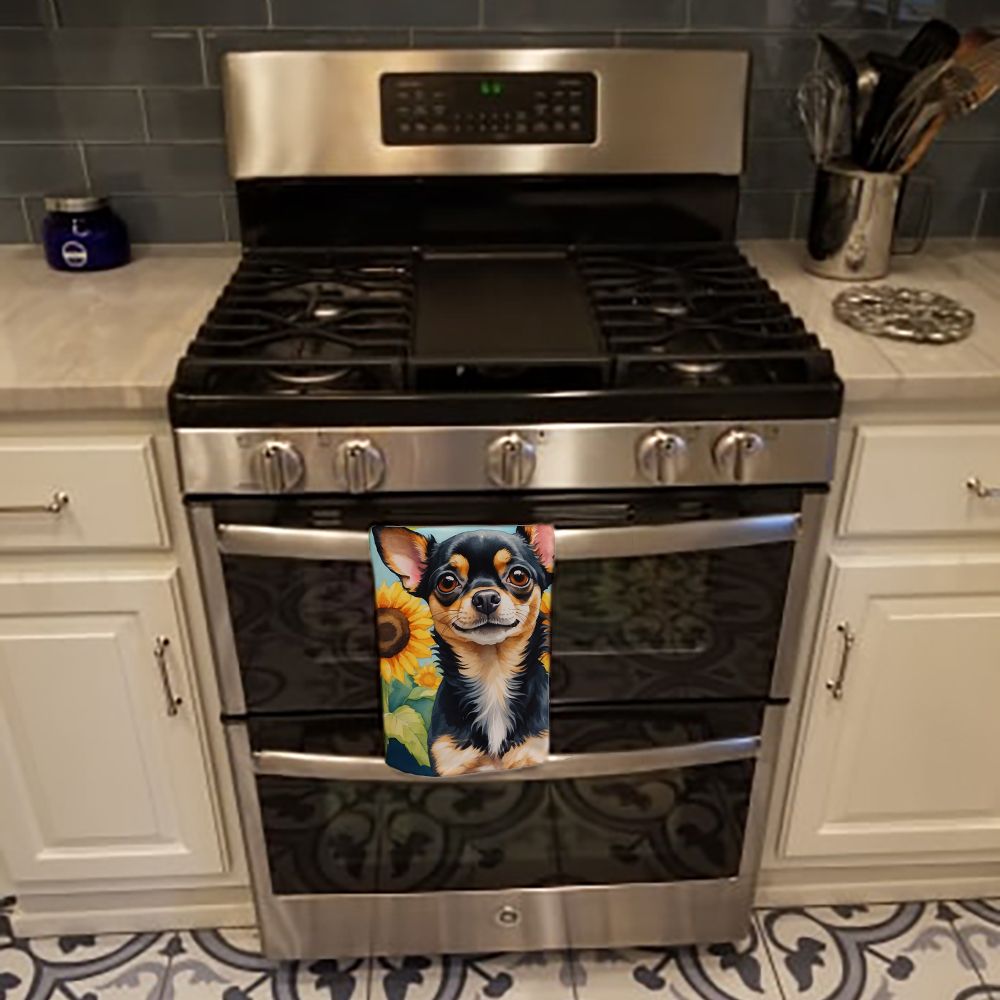 Chihuahua in Sunflowers Kitchen Towel Dish Cloths Guest Hand Towel Decorative Bathroom Towel for Face,Tea, Dishcloth, Kitchen and Bath
