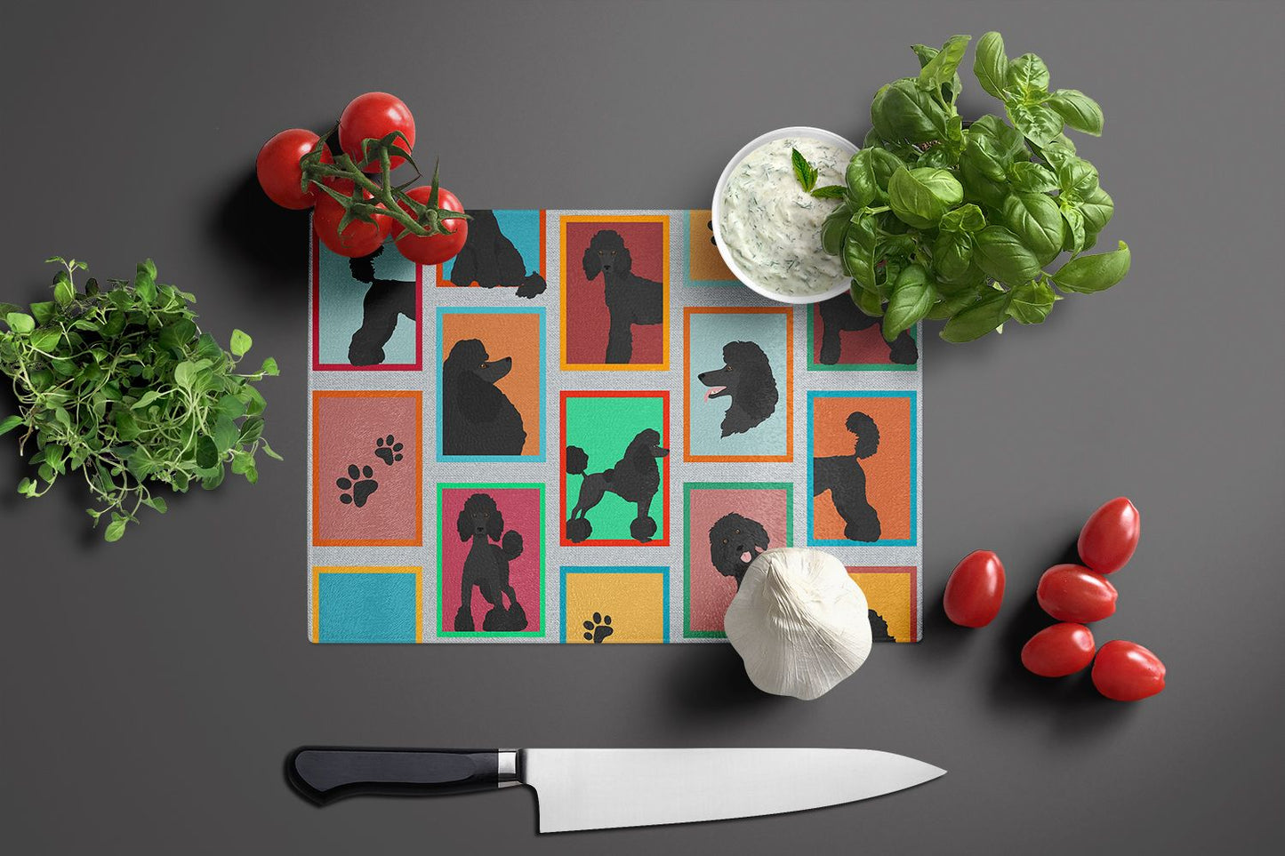 NEW Lots of Black Standard Poodle Glass Cutting Board Decorative Tempered Glass Kitchen Cutting and Serving Board Large Size Chopping Board