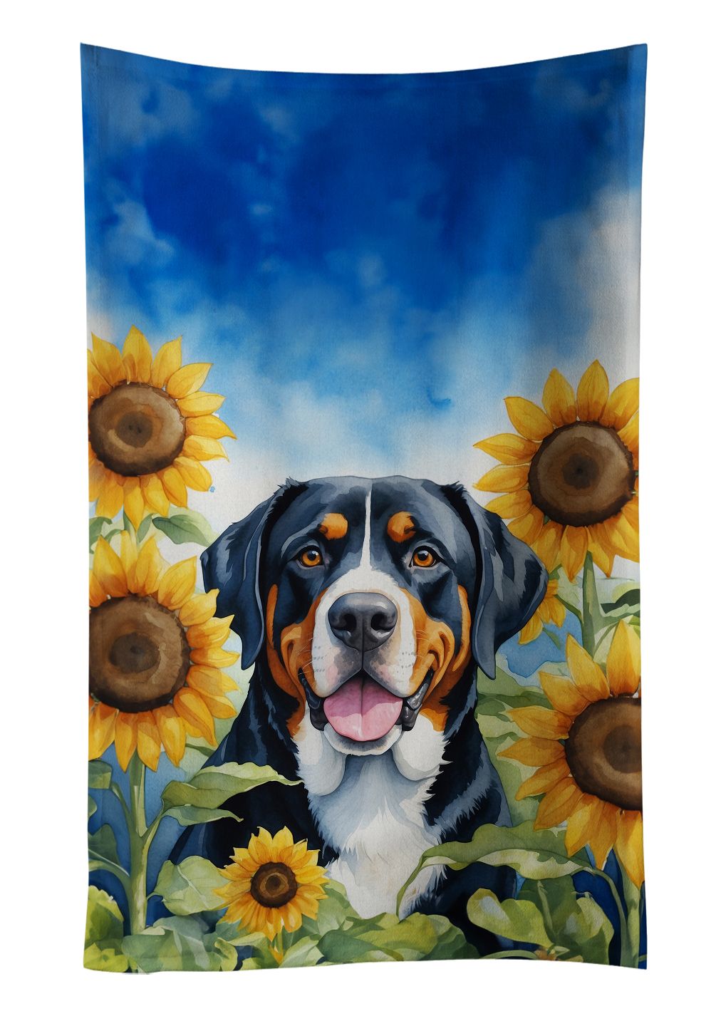 Greater Swiss Mountain Dog in Sunflowers Kitchen Towel Dish Cloths Guest Hand Towel Decorative Bathroom Towel for Face,Tea, Dishcloth, Kitchen and Bath