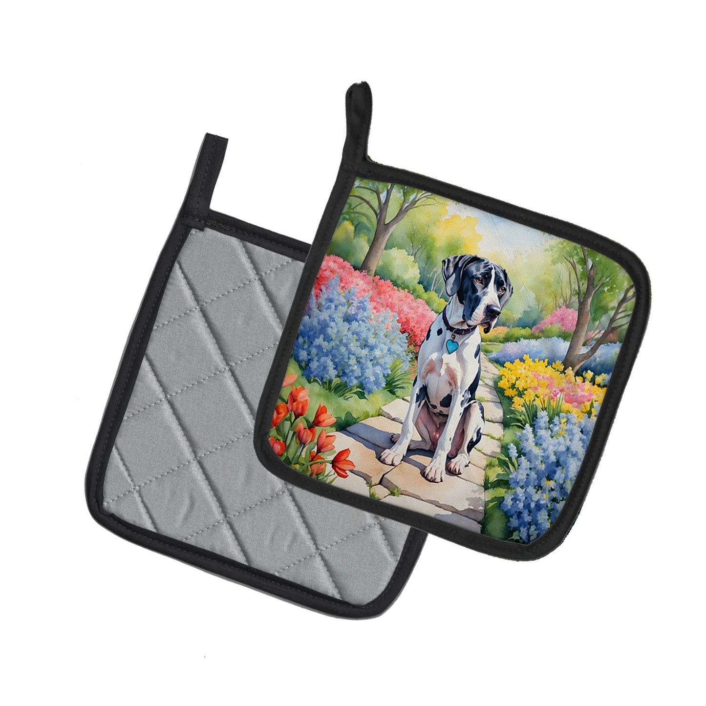 Great Dane Spring Path Pair of Pot Holders Kitchen Heat Resistant Pot Holders Sets Oven Hot Pads for Cooking Baking BBQ, 7 1/2 x 7 1/2