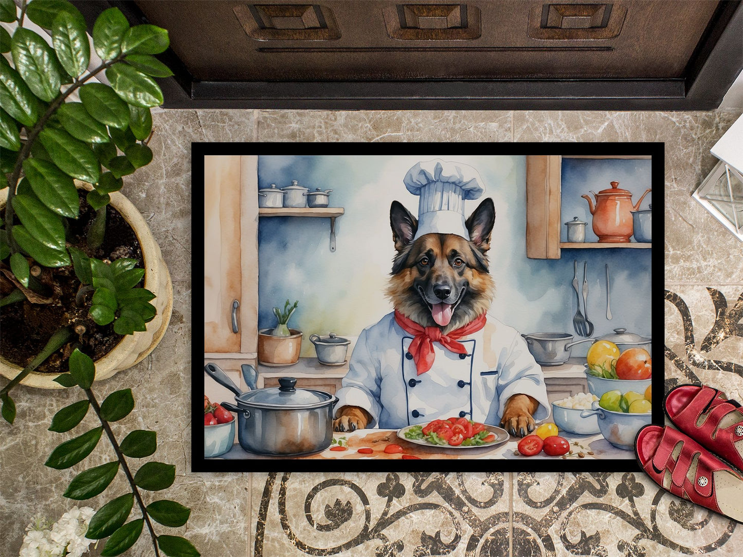 Belgian Tervuren The Chef Doormat Front Door Mat Indoor Outdoor Rugs for Entryway, Non Slip Washable Low Pile, 24H X 36W