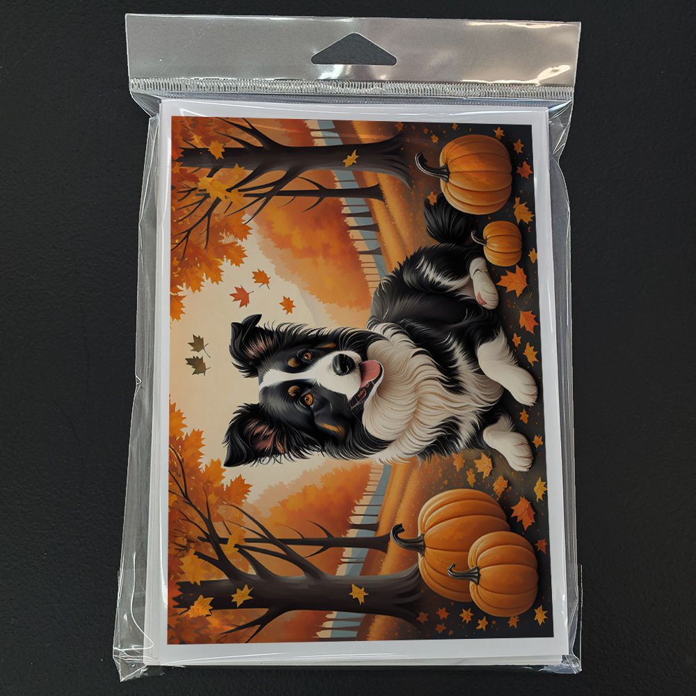 Border Collie Fall Greeting Cards Pack of 8 Blank Cards with Envelopes Whimsical A7 Size 5x7 Blank Note Cards