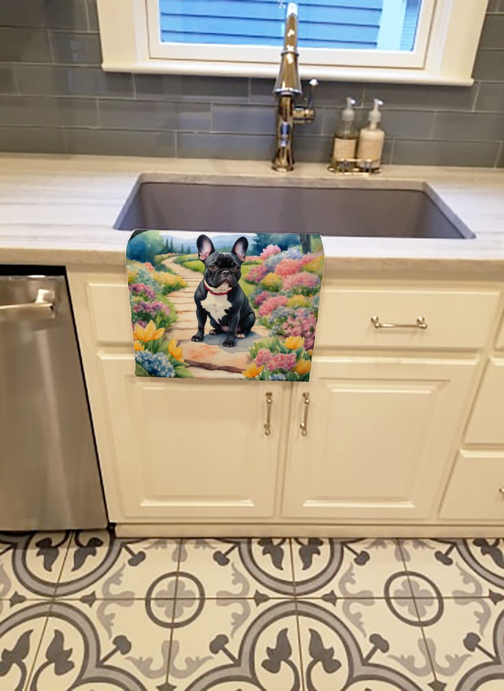 French Bulldog Spring Path Kitchen Towel Dish Cloths Guest Hand Towel Decorative Bathroom Towel for Face,Tea, Dishcloth, Kitchen and Bath