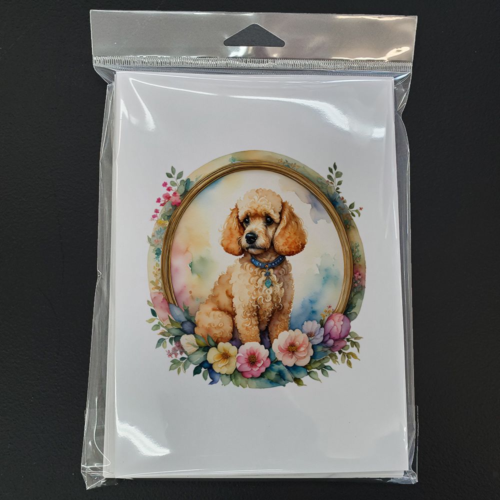 Poodle and Flowers Greeting Cards Pack of 8 Blank Cards with Envelopes Whimsical A7 Size 5x7 Blank Note Cards