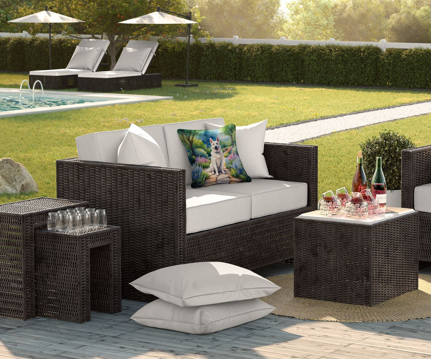 German Shepherd Spring Path Throw Pillow Machine Washable, Indoor Outdoor Decorative Pillow for Couch, Bed or Patio, 18Hx18W