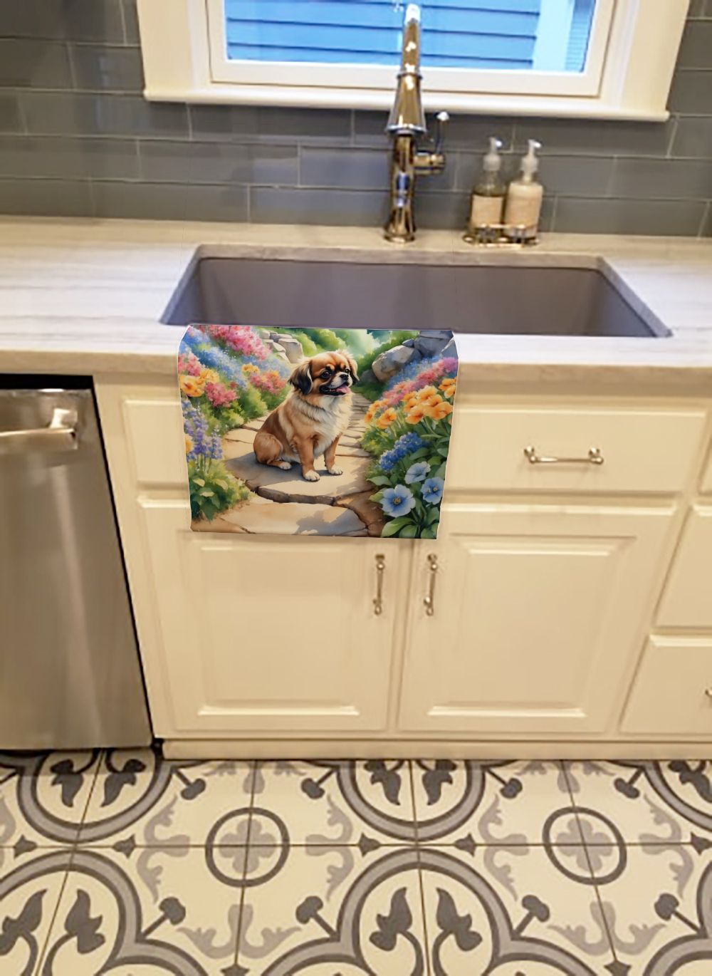Tibetan Spaniel Spring Path Kitchen Towel Dish Cloths Guest Hand Towel Decorative Bathroom Towel for Face,Tea, Dishcloth, Kitchen and Bath