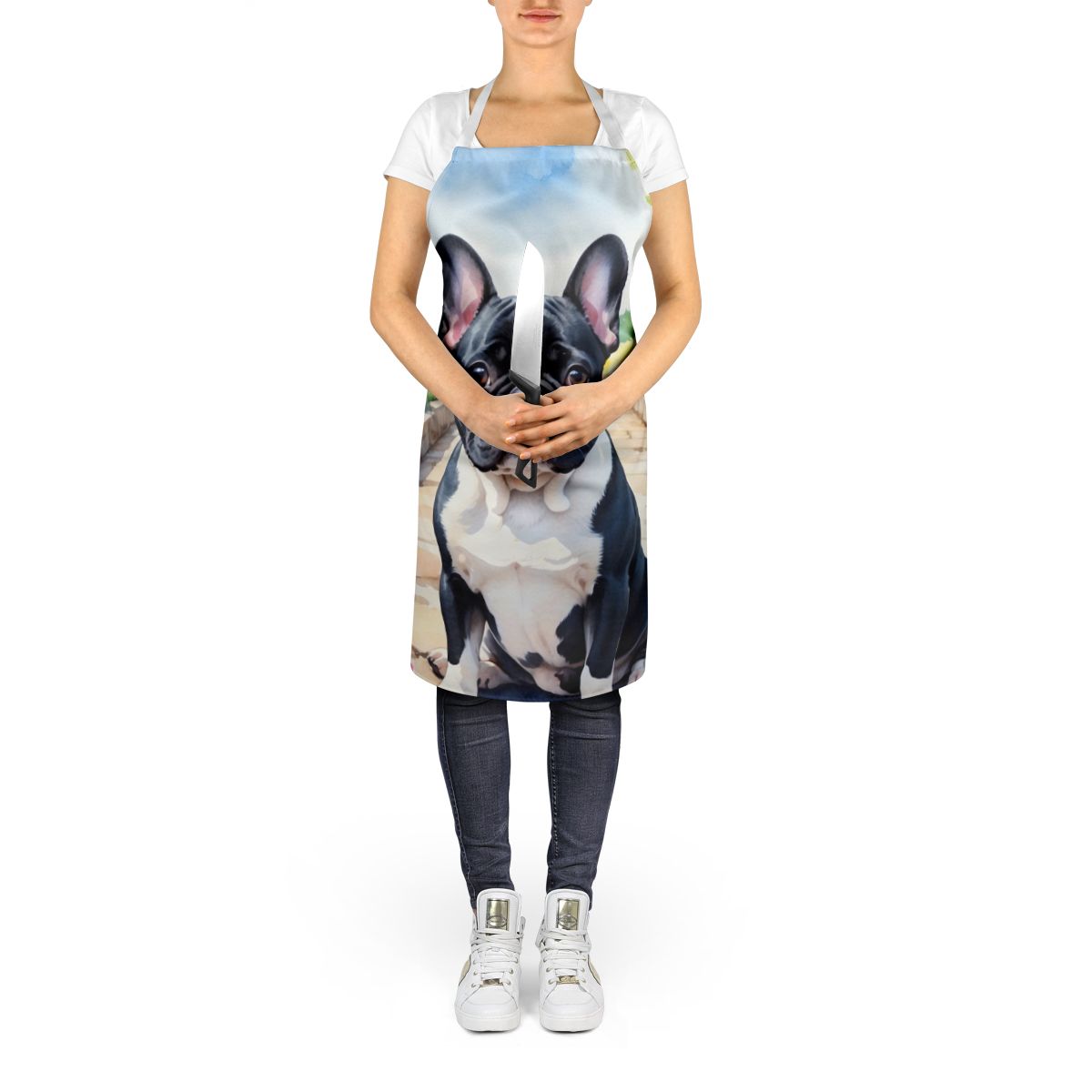 French Bulldog Spring Path Apron Cooking Kitchen Server Baking Crafts Gardening for Adult Women Men, Unisex, Large, Multicolor