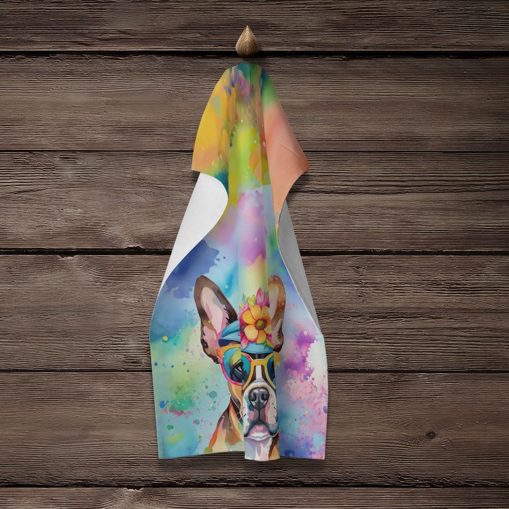Boston Terrier Hippie Dawg Kitchen Towel Dish Cloths Guest Hand Towel Decorative Bathroom Towel for Face,Tea, Dishcloth, Kitchen and Bath