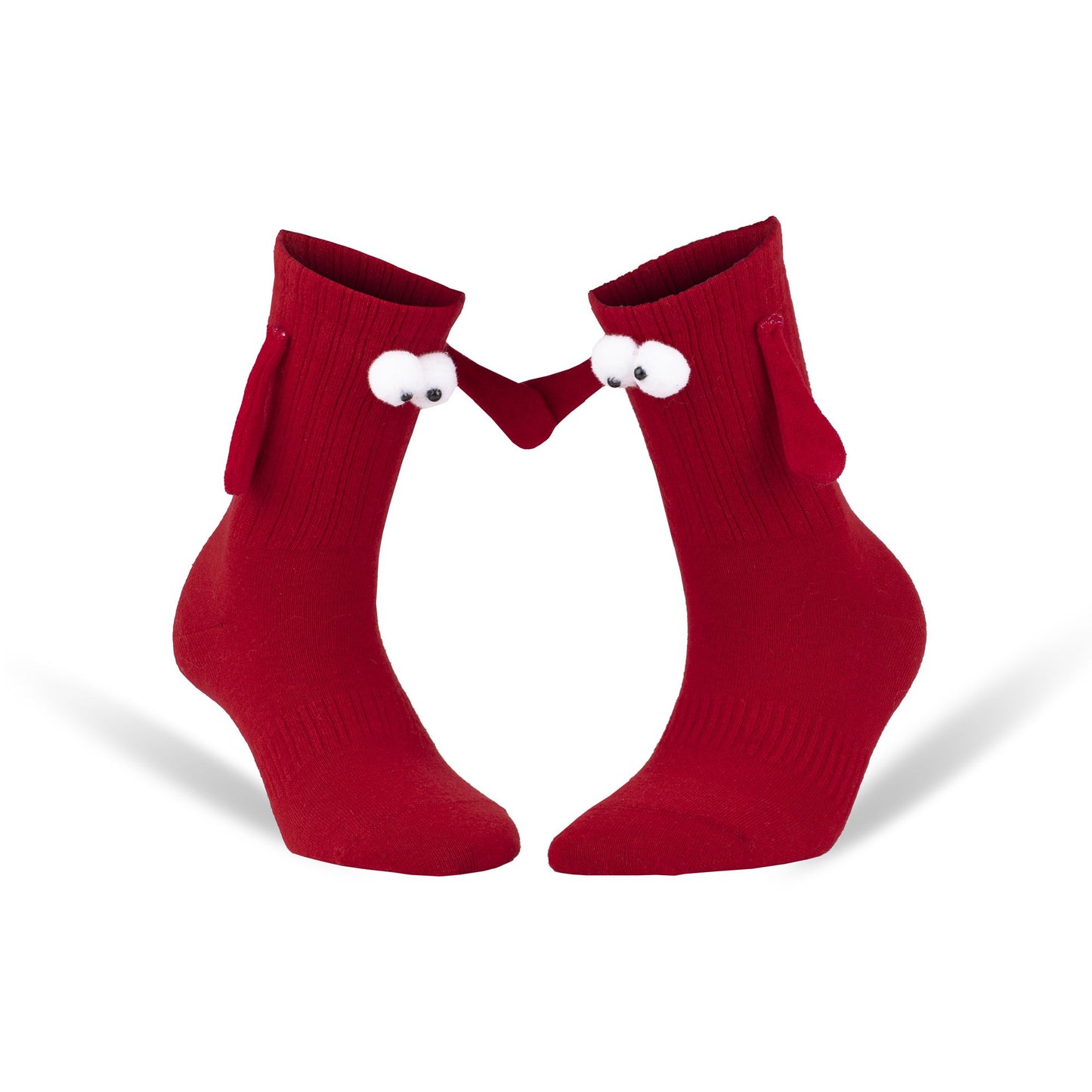Red Magnetic Socks that Holding Hands with 3D Cartoon Eyes Couple Socks for Valentines Day 1 Pair