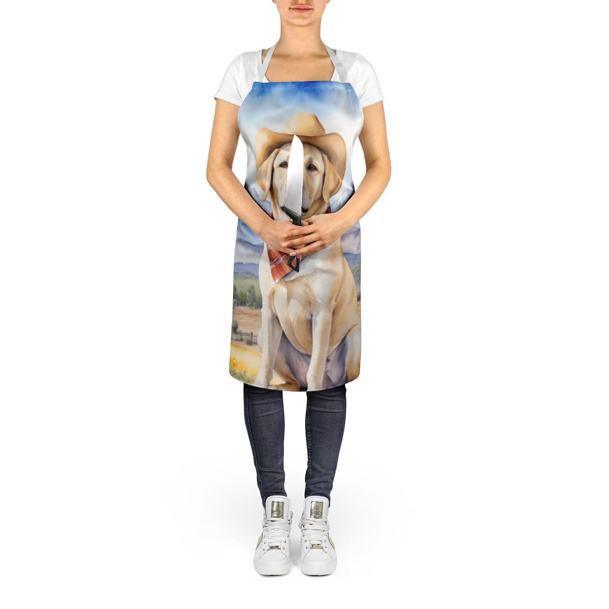 Labrador Retriever Cowboy Welcome Apron Cooking Kitchen Server Baking Crafts Gardening for Adult Women Men, Unisex, Large, Multicolor