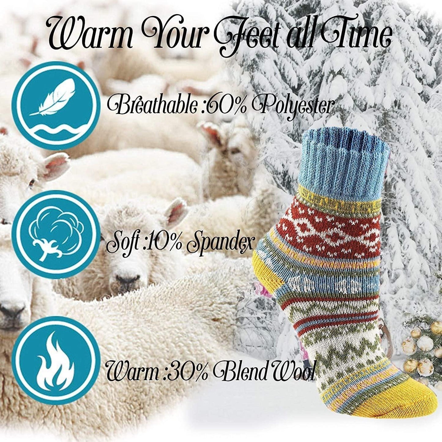 10 Pairs Womens Winter Wool Knit Socks Soft Warm Cozy Thick Vintage Casual Crew Socks Gifts - Clothes For Her Online Store