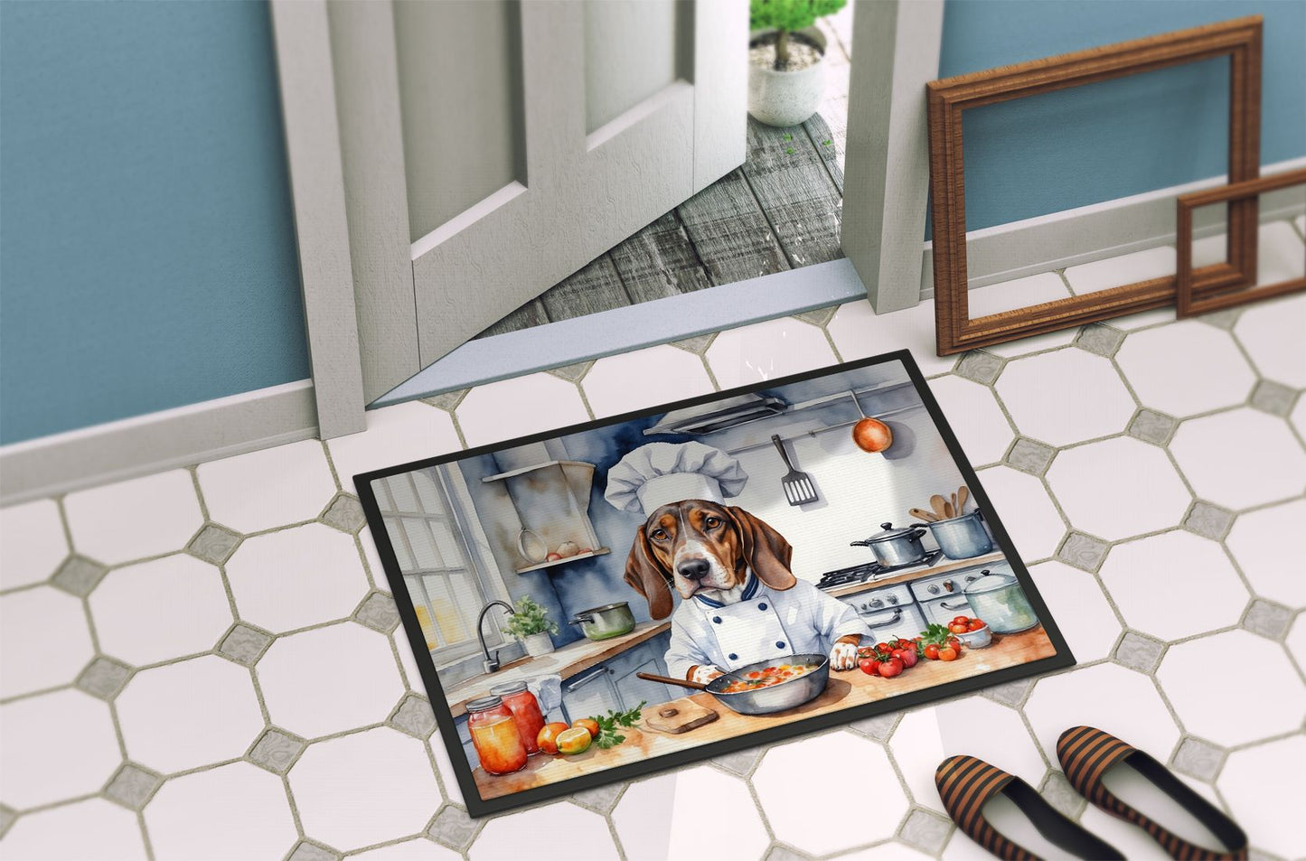 American English Coonhound The Chef Doormat Front Door Mat Indoor Outdoor Rugs for Entryway, Non Slip Washable Low Pile, 24H X 36W