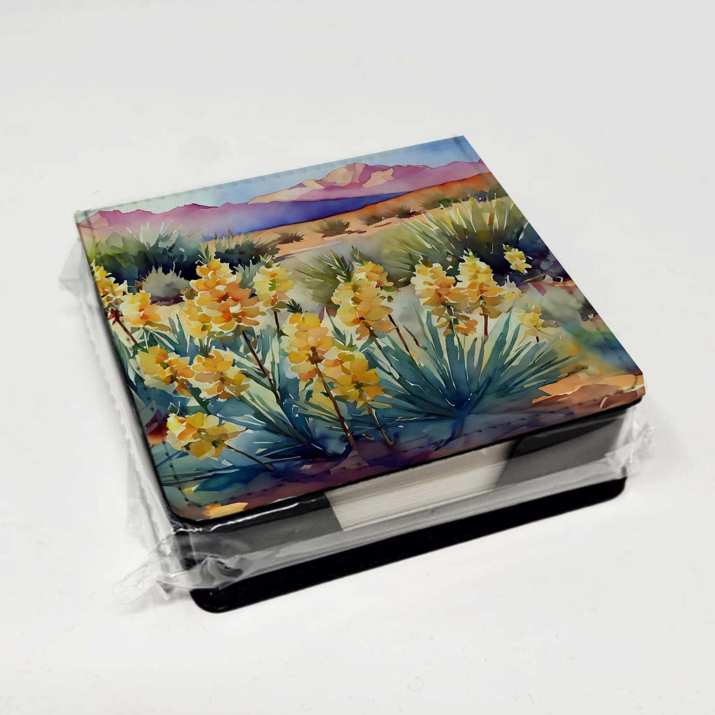 New Mexico Yucca Flower in Watercolor PU Leather Note Paper Holder with Artist-Designed Cover, Desk Accessory, Office Gift