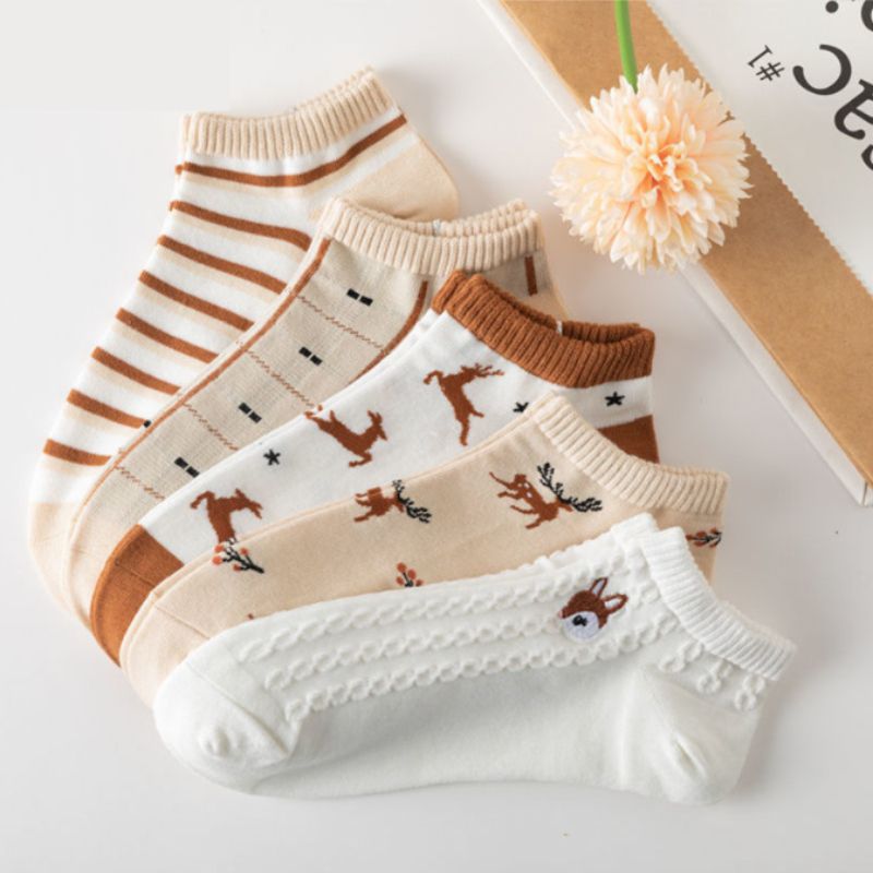 5Pairs Lot Cute Women Short Socks Boat Chaussette Femme Skarpety Cotton Ankle Meias Sock Female Breathable Calcetines Mujer