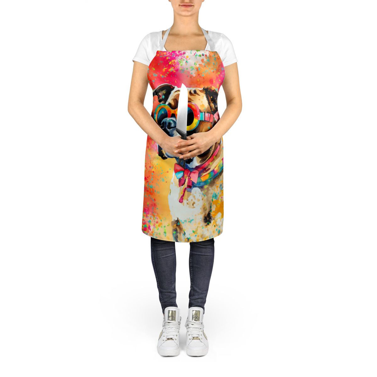 Boxer Hippie Dawg Apron Cooking Kitchen Server Baking Crafts Gardening for Adult Women Men, Unisex, Large, Multicolor