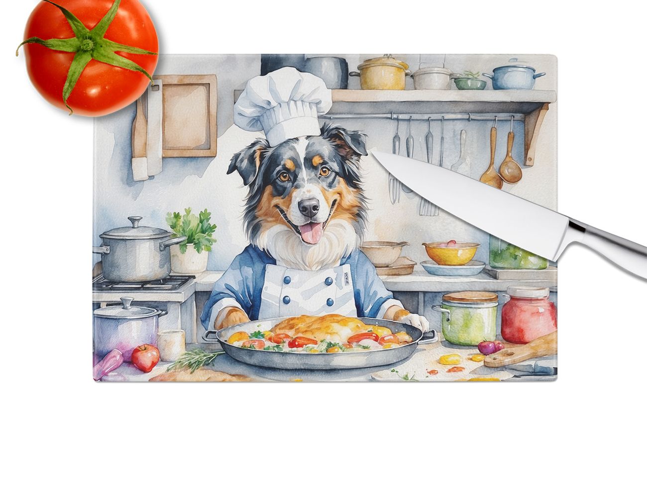 NEW Australian Shepherd The Chef Glass Cutting Board Decorative Tempered Glass Kitchen Cutting and Serving Board Large Size Chopping Board