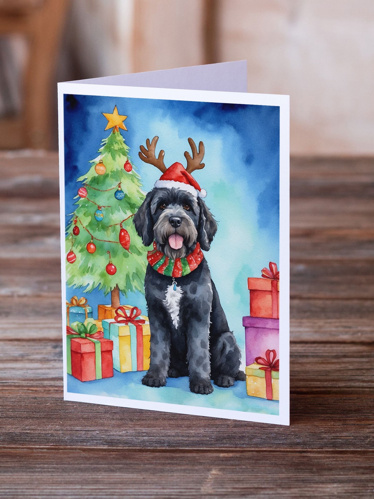 Portuguese Water Dog Christmas Reindeer Greeting Cards Pack of 8 Blank Cards with Envelopes Whimsical A7 Size 5x7 Blank Note Cards