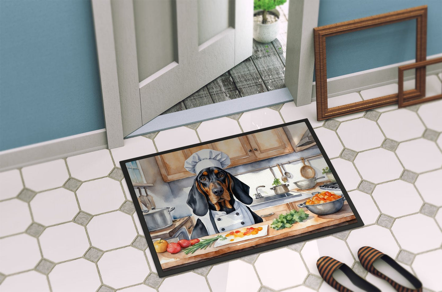 Black and Tan Coonhound The Chef Doormat Front Door Mat Indoor Outdoor Rugs for Entryway, Non Slip Washable Low Pile, 24H X 36W