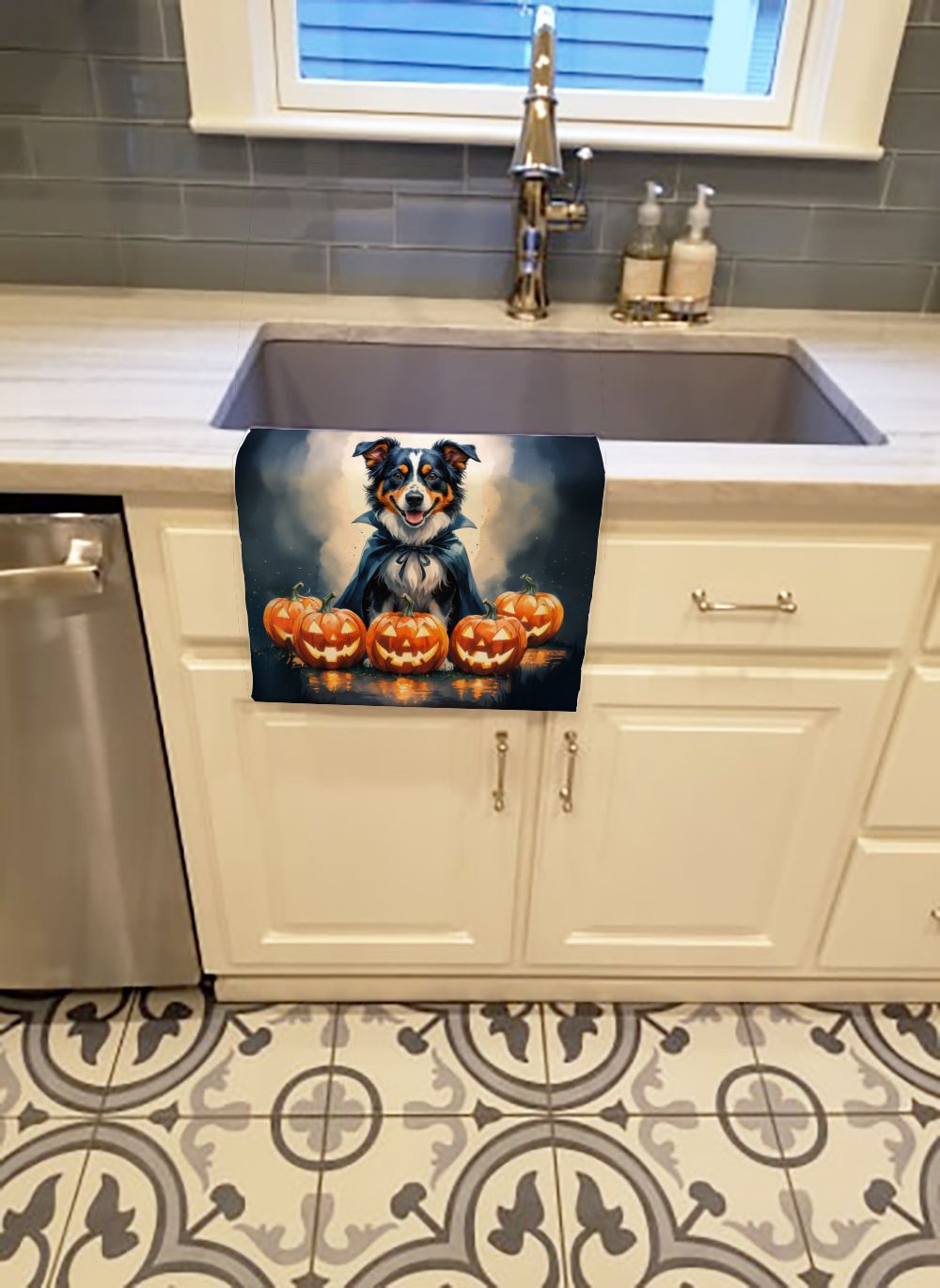 Australian Shepherd Puppy Halloween Kitchen Towel Dish Cloths Guest Hand Towel Decorative Bathroom Towel for Face,Tea, Dishcloth, Kitchen and Bath
