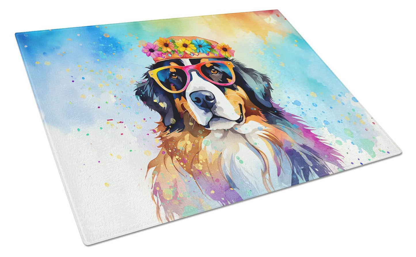 NEW Bernese Mountain Dog Hippie Dawg Glass Cutting Board Decorative Tempered Glass Kitchen Cutting and Serving Board Large Size Chopping Board