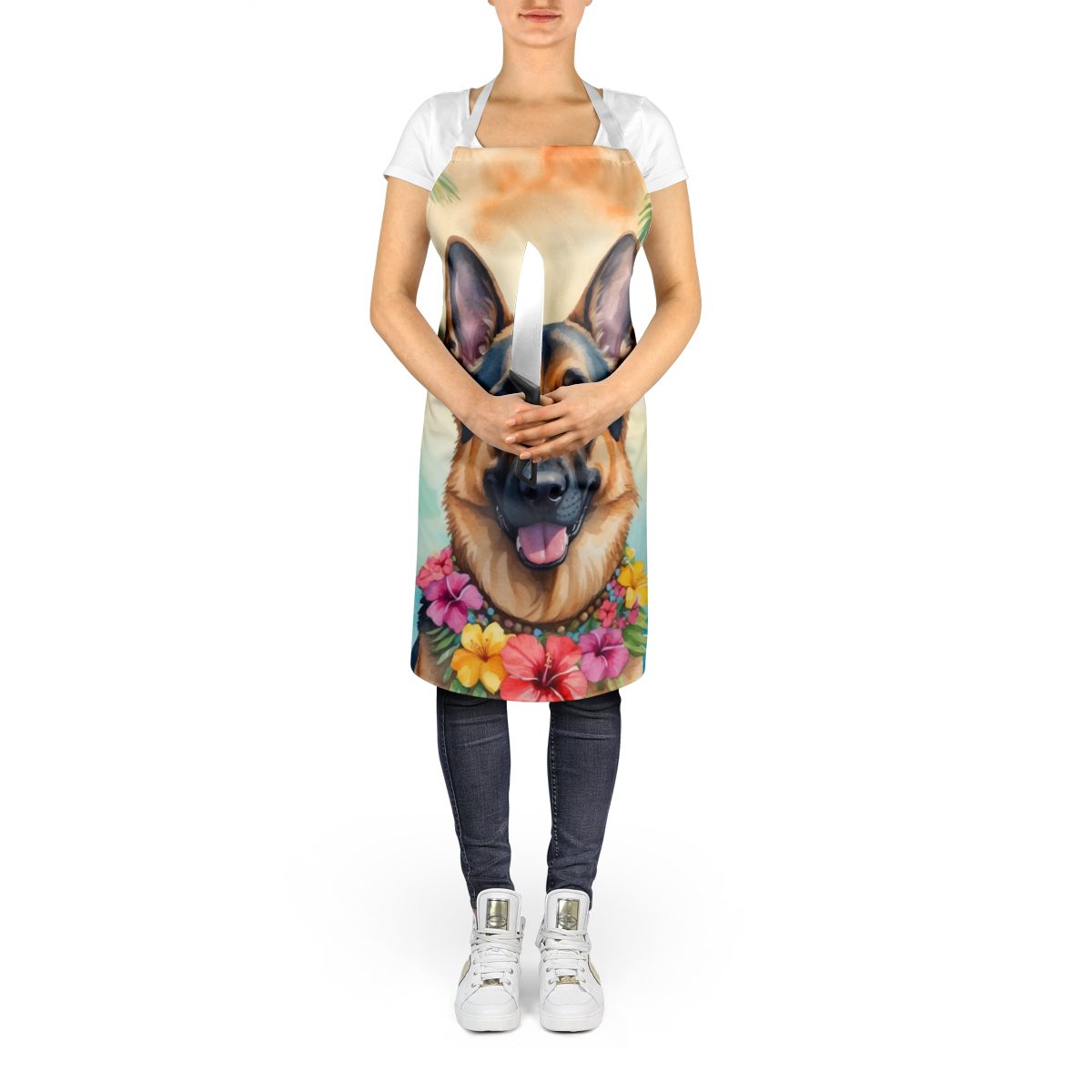 German Shepherd Luau Apron Cooking Kitchen Server Baking Crafts Gardening for Adult Women Men, Unisex, Large, Multicolor