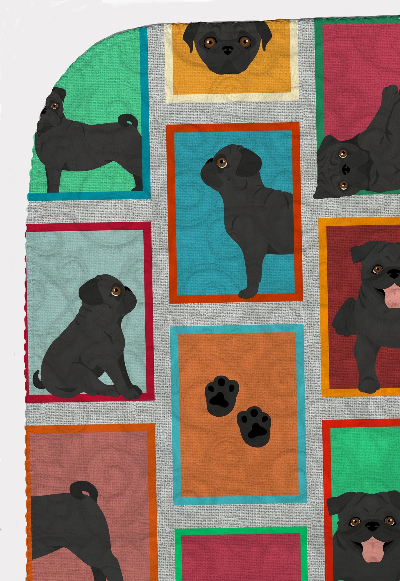 Lots of Black Pug Quilted Blanket 50x60 Artwork Pattern Quilted Throw Blanket for Bed, Couch, Sofa, Soft and Lightweight