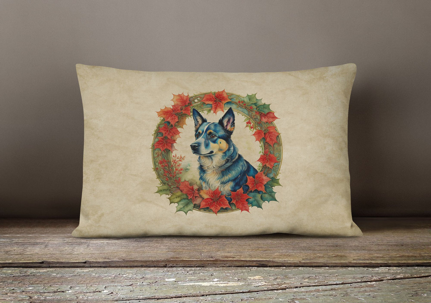 Christmas Flowers Frame Throw Pillow Throw Pillow for Indoor Couch Bed Outdoor Patio Washable, Australian Cattle Dog 2307,12Hx16W