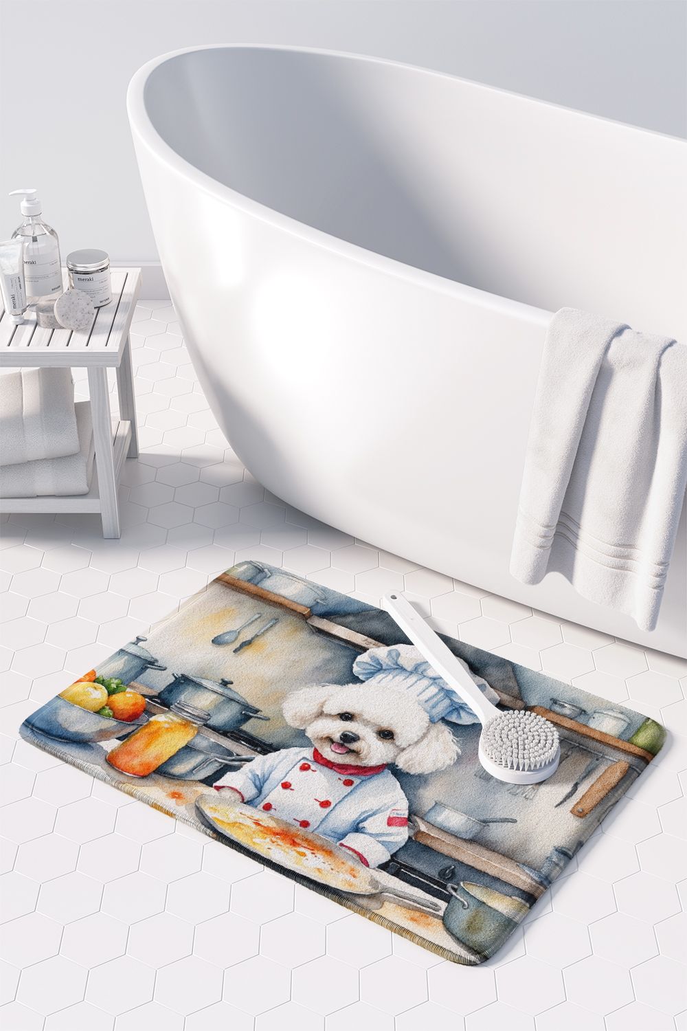 Bichon Frise The Chef Memory Foam Kitchen Mat Machine Washable Anti-Fatigue Mat Cushion Comfort Bath Mat or Kitchen Rug