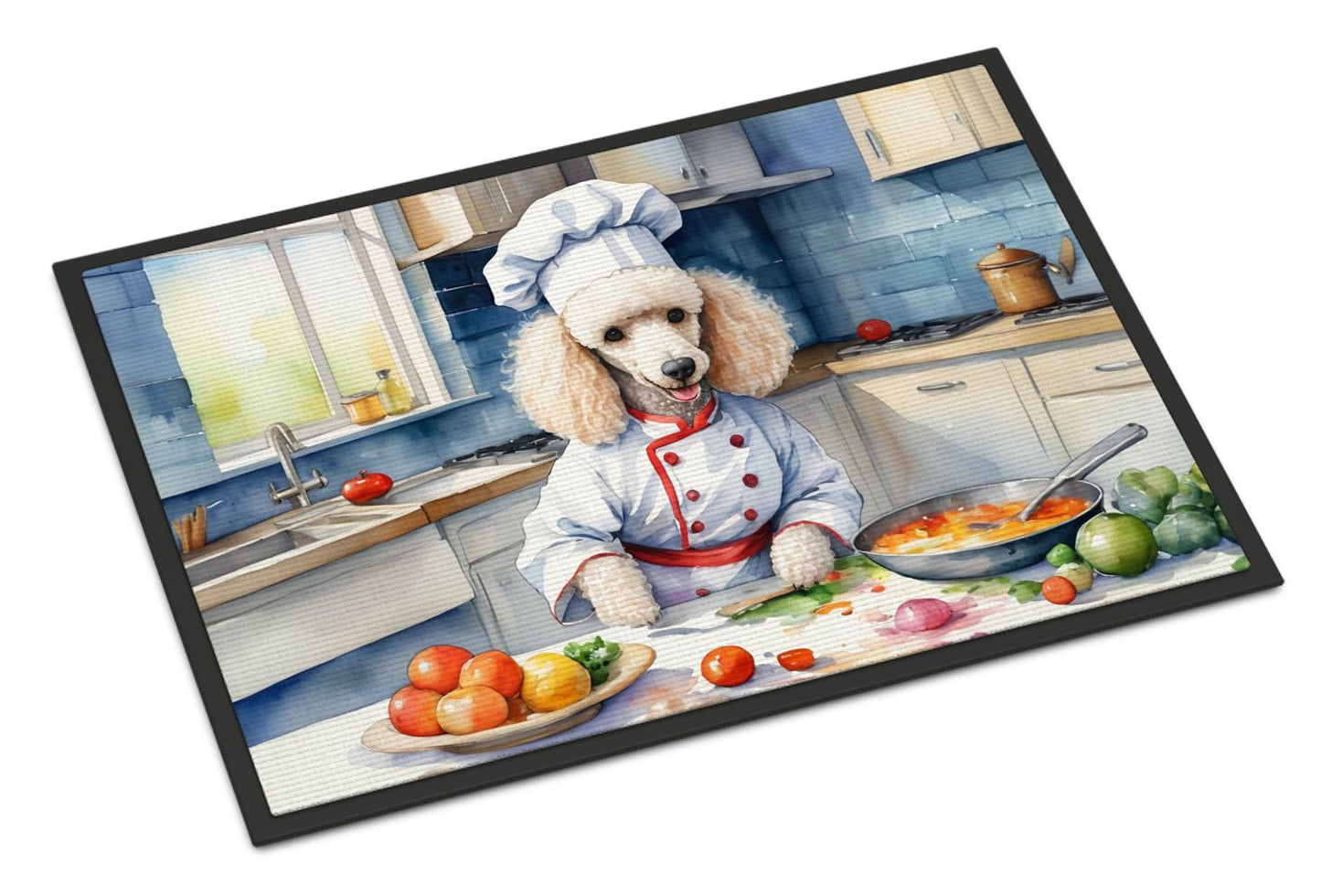 NEW White Poodle The Chef Doormat Front Door Mat Indoor Outdoor Rugs for Entryway, Non Slip Washable Low Pile, 18H X 27W