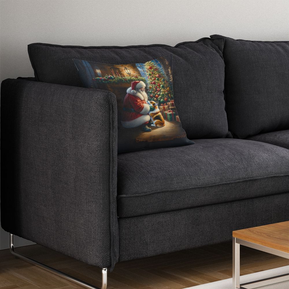 Corgi and Santa Claus Throw Pillow Machine Washable, Indoor Outdoor Decorative Pillow for Couch, Bed or Patio, 14Hx14W