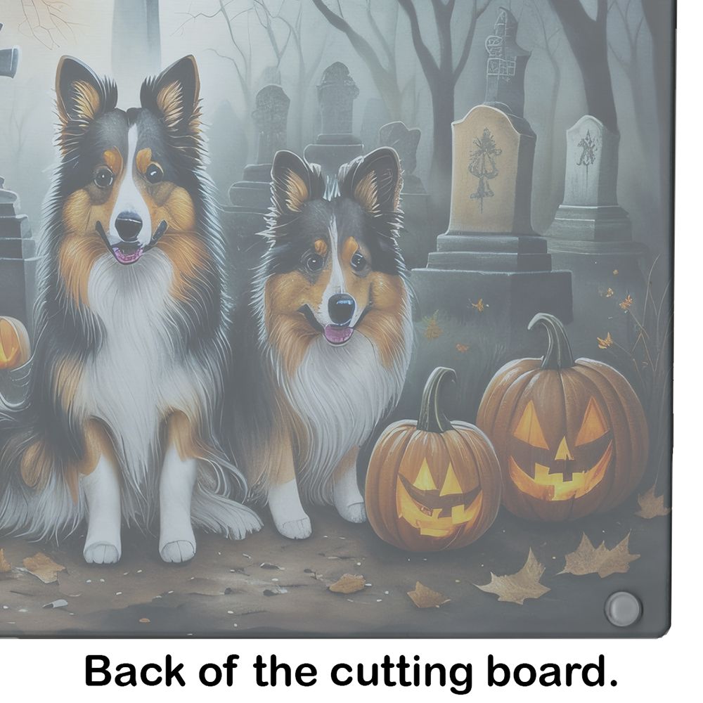NEW Sheltie Spooky Halloween Glass Cutting Board Decorative Tempered Glass Kitchen Cutting and Serving Board Large Size Chopping Board